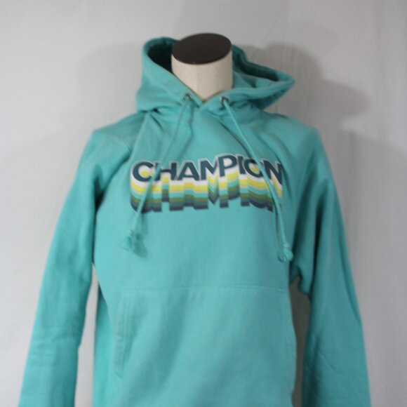 Champion Men's Reverse Weave Light Blue color Hoodie Size Small Spell out - Picture 2 of 7